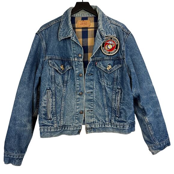 Levi's Other - Vintage Levis 70411 Mens Lined Denim Trucker Jacker US Marine Corps Patch - 46